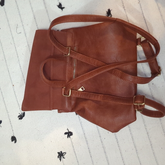 Bags Convertible Crossbody Backpack Tan Leather Suede Bag Gold